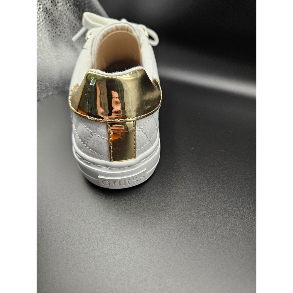 Guess Womens White Quilted Gold Accent Low Top Fashion Sneakers Size 9M - Picture 5 of 14